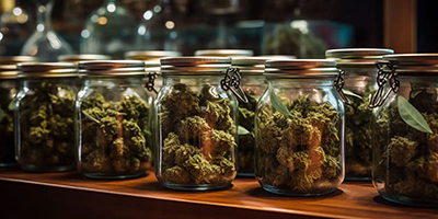 Bocal contenant des fleurs buds de CBD